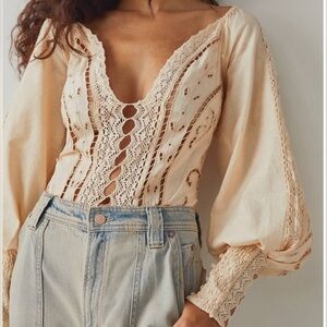 🌻NWOT Free People Regina Crochet Long Sleeve Bodysuit